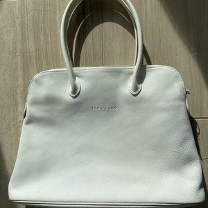 Longchamps white leather top handle bag